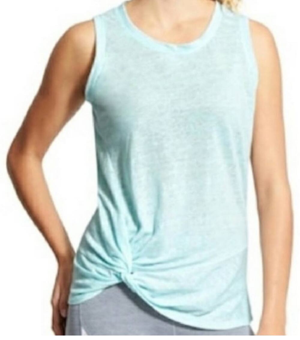 Athleta Ethereal Twist Knot Linen Sleeveless Tank Top Light Blue M